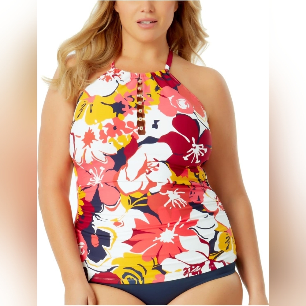 Anne Cole Wallflower High Neck Beaded Tankini Top